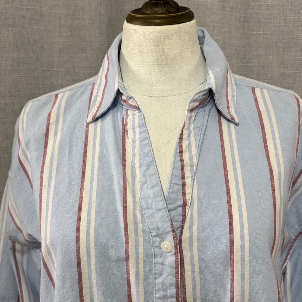 Wmns Falls Creek Button Up Shirt-Sz S-97% Cotton-Red/White/Blue Striped-V Neck - Picture 2 of 14